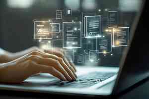 Finger tippen auf Laptoptastatur